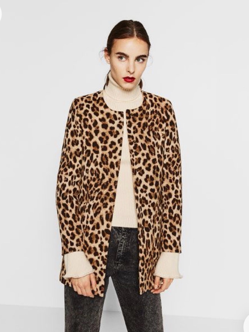 Zara Leopard Print Open Front Coat - Tan & Black